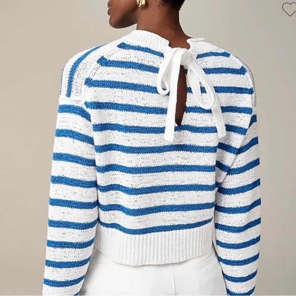 J.Crew Textured Tie Back Rollneck Sweater Sz S Blue White Oversized Boxy 2024 - Picture 2 of 15